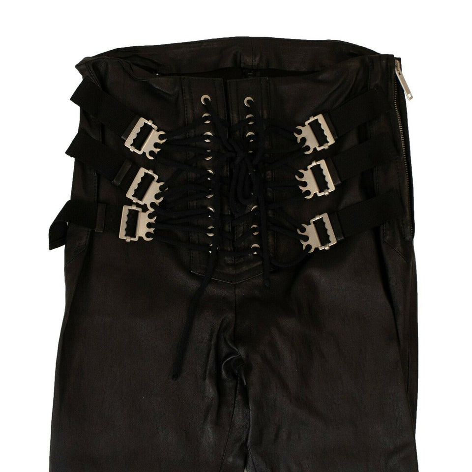 Women's Black Leather Bondage Strap Pants