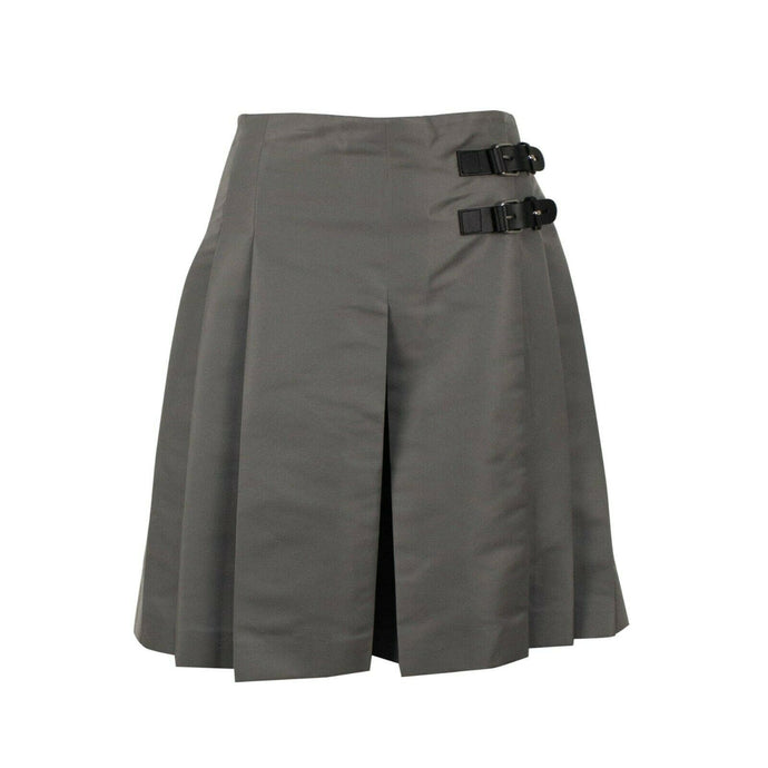 Gray Satin Thick Pleated Flare Shorts