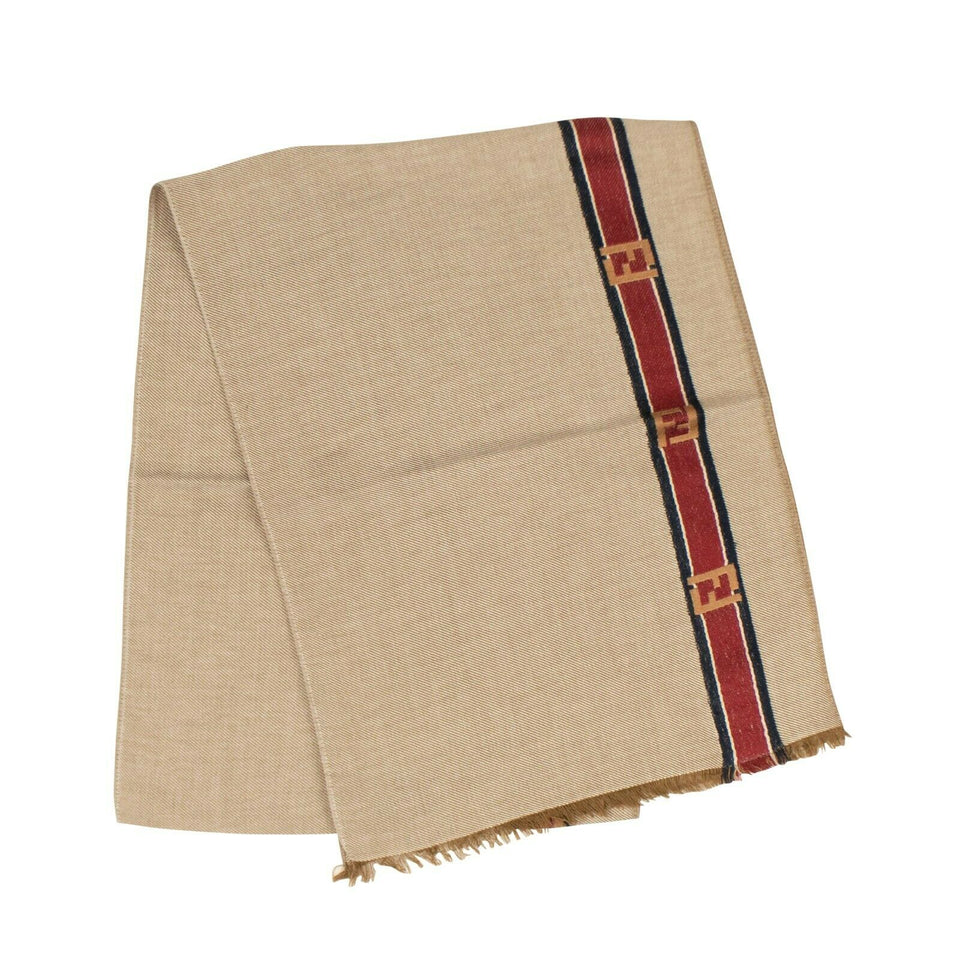 Cotton/Silk 'Logo Stripe' Scarf - Camel