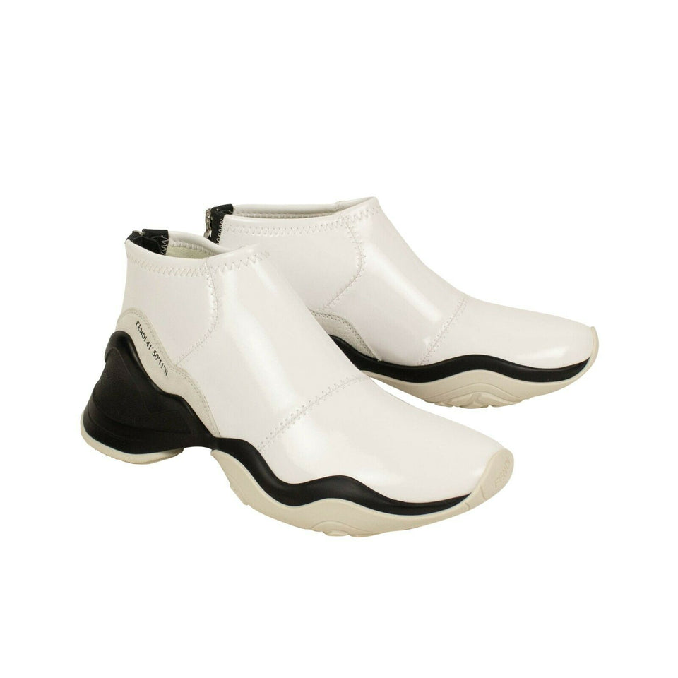 Glossy Neoprene Mid-Top Sneakers - White