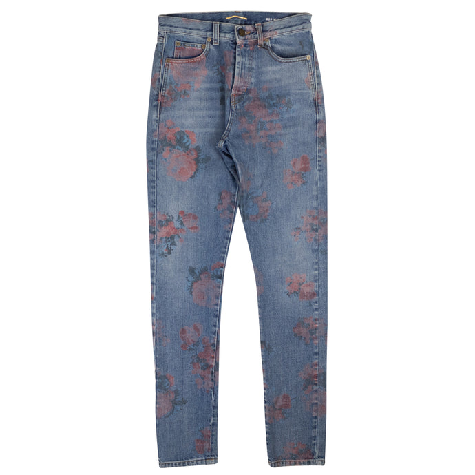 Women's Blue Faded Floral Print Jeans