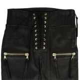 Women's Black Leather Skinny Lace Up Pants