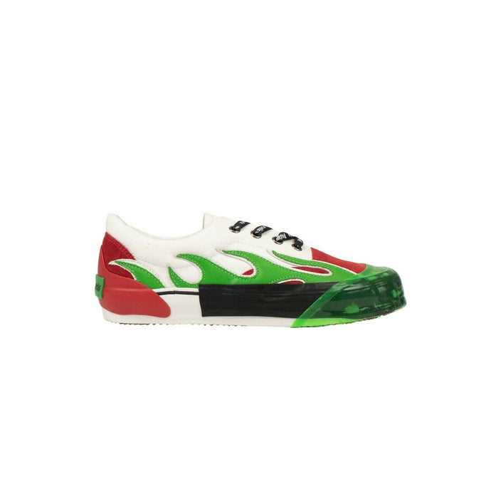 White Red And Green Flame Low Top Sneakers