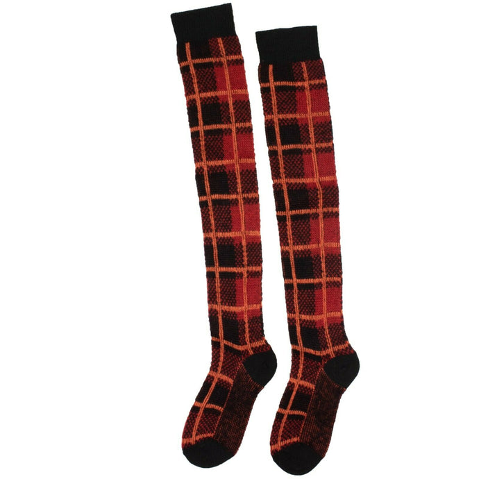 Red Wool Checkered Over Knee Socks
