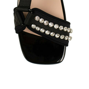Women's Gucci Crystal Embellished Velcro Sandals - Black