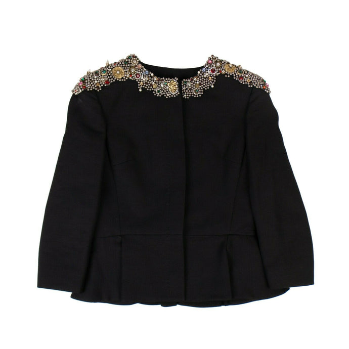 Women's Black Embellished Peplum Jacket