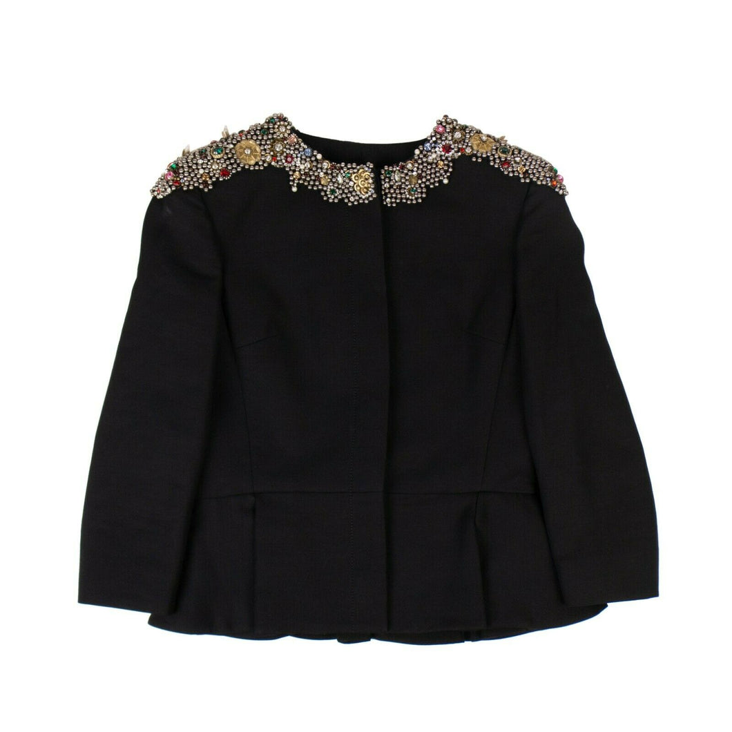 Women's Black Embellished Peplum Jacket