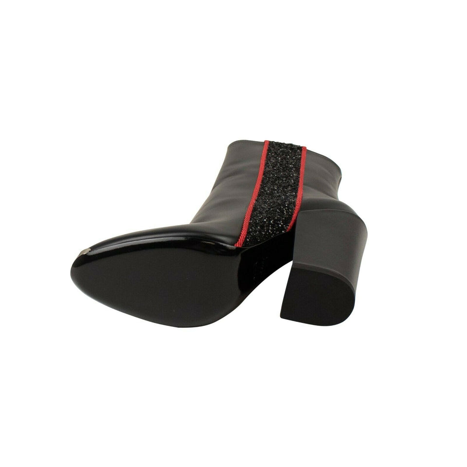 Women's Black Glitter Stripe Round Toe Boots