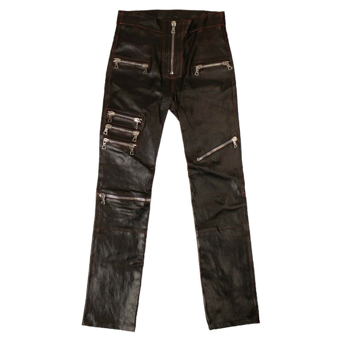 Women's Black Leather Multi Zip Skinny Pants