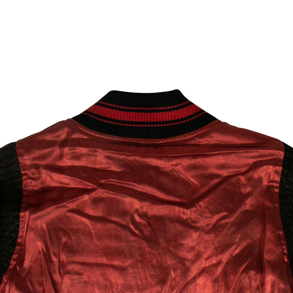 Men's Silk Metallic Varsity Jacket - Red