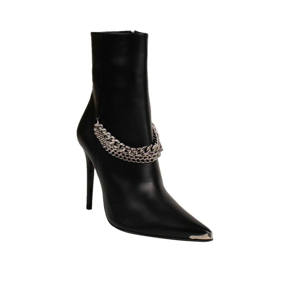 Women's Black Leather Western Chain Heel Boots