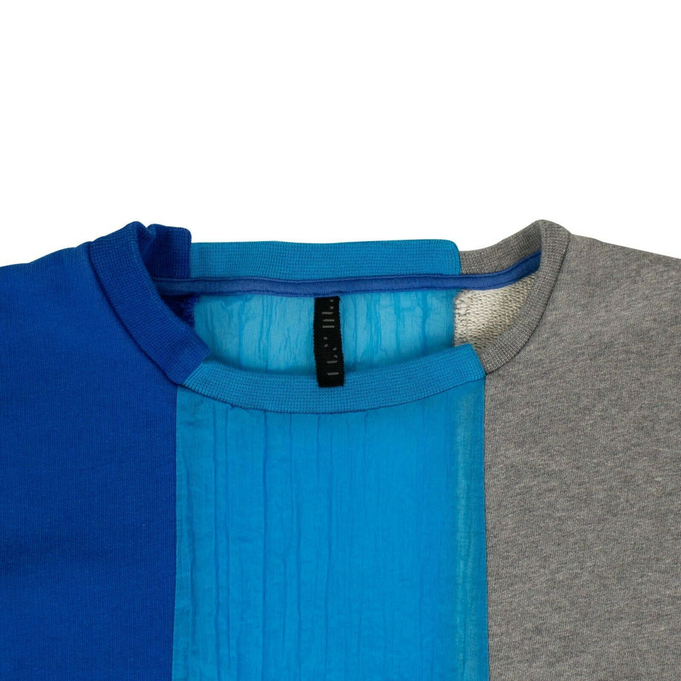 Cotton Over-Sized Asymmetrical Top - Blue/Gray