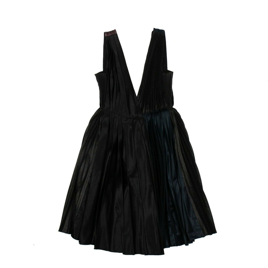 Multicolored Pleated Plunging Neck Dress