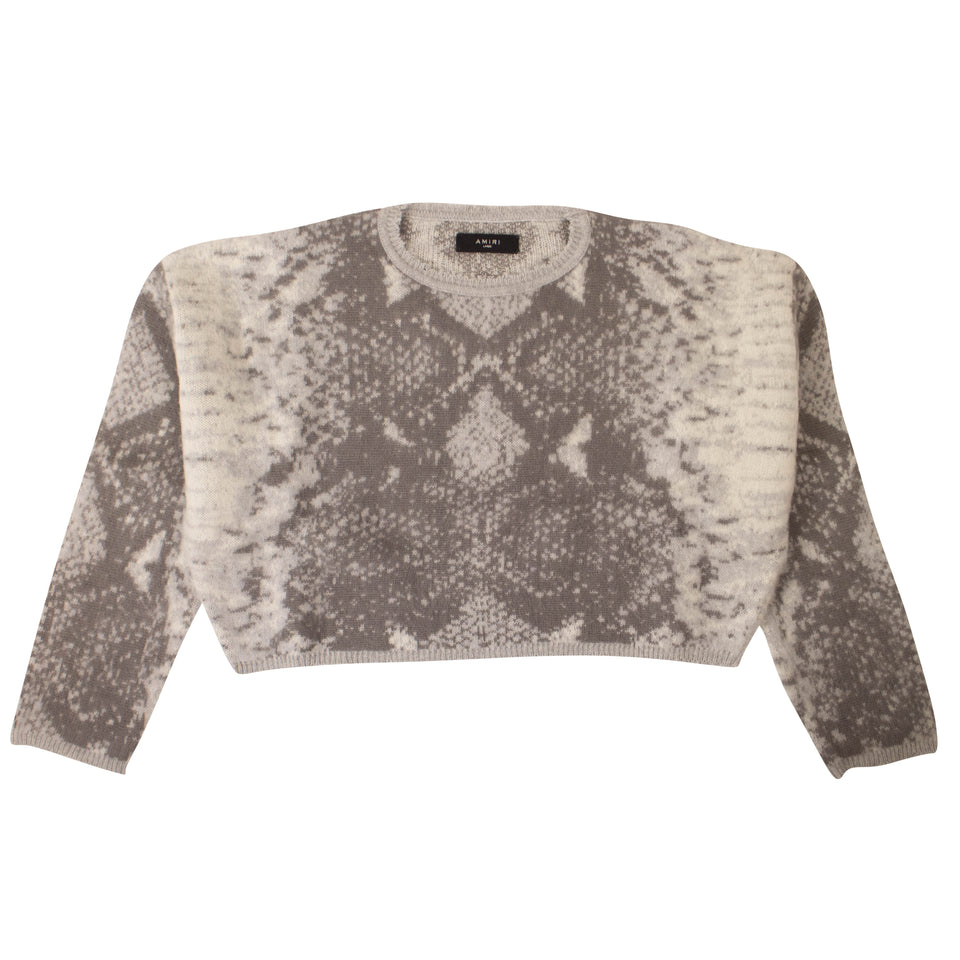 Women's Gray Snake Print Crewneck Sweater