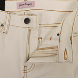 Denim Yellow Stripped Stretch Jeans - White
