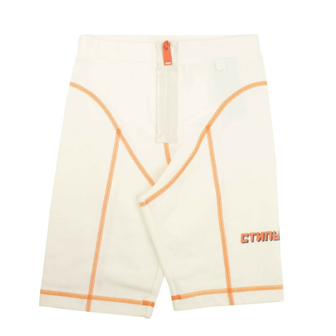 White Orange Stitch Biker Shorts