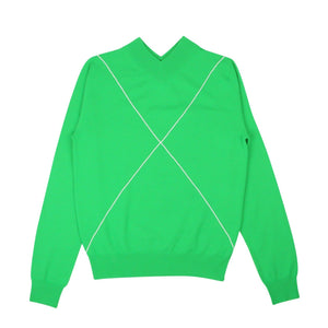 Grass Green Contrast Stitch V-Neck Sweater