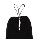 Black Knit V-Neck Bodysuit Swimsuit