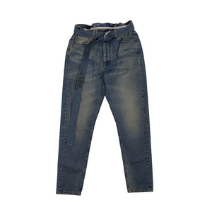 Denim Bleached Belted Jeans - Blue