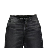 Women's Black Cotton Frayed Tapered Jeans