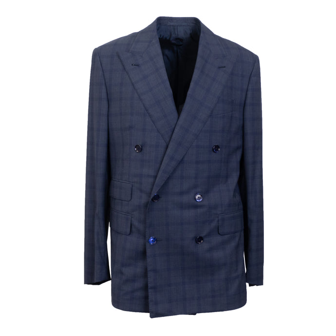 Navy Wool Plaid Double Breasted Suit