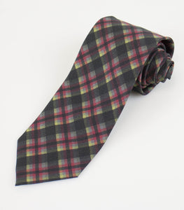 Plaid Pattern Silk Neck Tie - Black / Red / Yellow