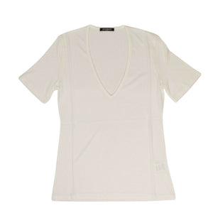 Women's Short Sleeve Deep V Neck Knit T-Shirt - White