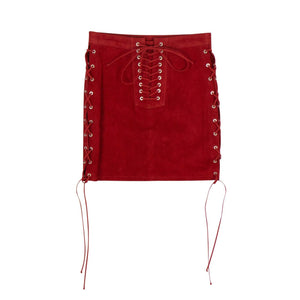 Suede Side Lace-Up Mini Skirt - Red