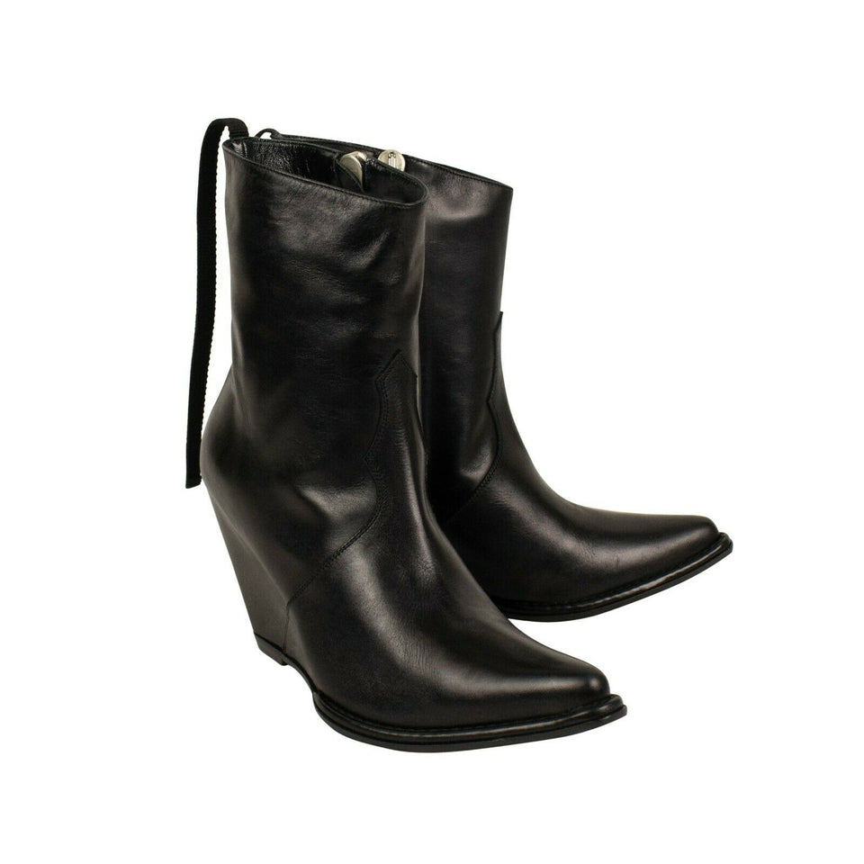 Leather Western Low Boots - Black