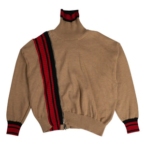 Men's Beige Wool Zip Detail Sweater