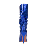 Metallic Leather 'Ida' Heels Boots - Blue
