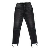 Women's Black Cotton Frayed Tapered Jeans