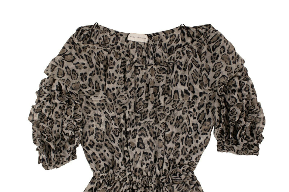 Multicolored Silk Leopard Off-Shoulder Dress