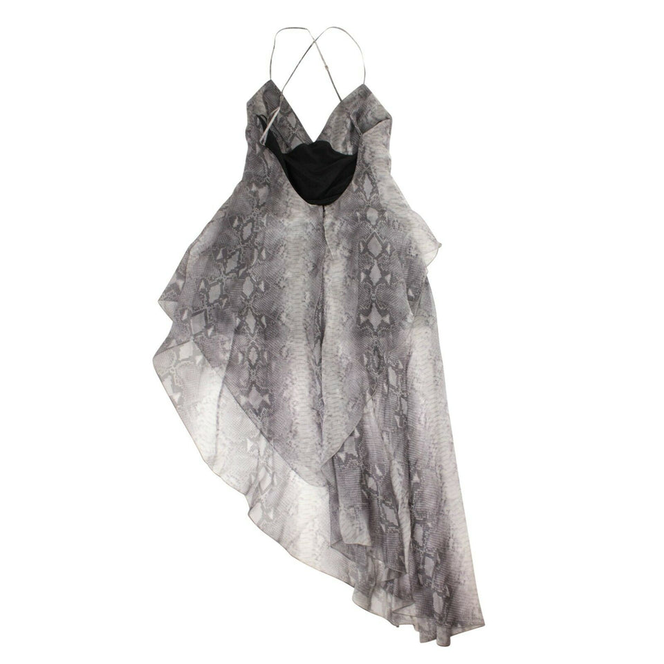 Women's Gray Silk Snake Print Long Dress