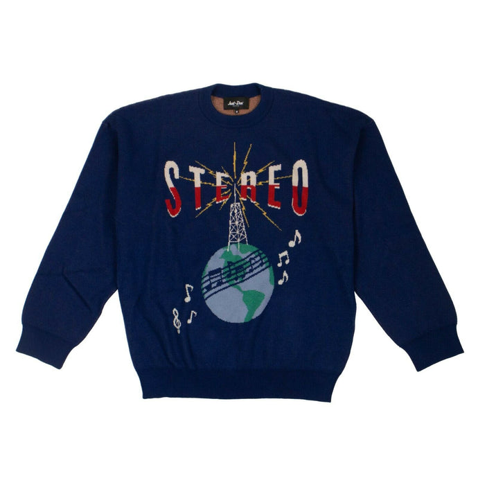 Cotton 'Stereo Globe' Long Sleeves Sweater - Blue