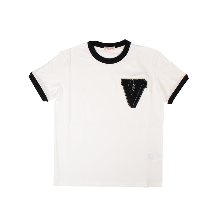 White Valentino COTTON T-SHIRT WITH V-3D PATCH