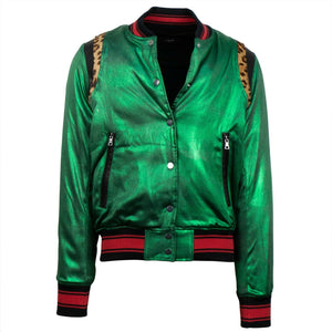 Men's Green Metallic Silk Baseball Bomber Varsity Jacket