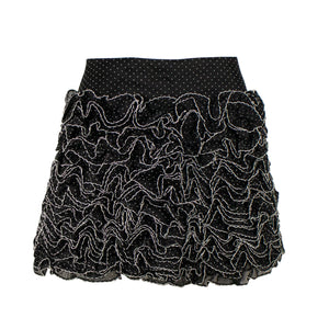 Women's Black With Ivory Ruffle Print Flare Mini Skirt