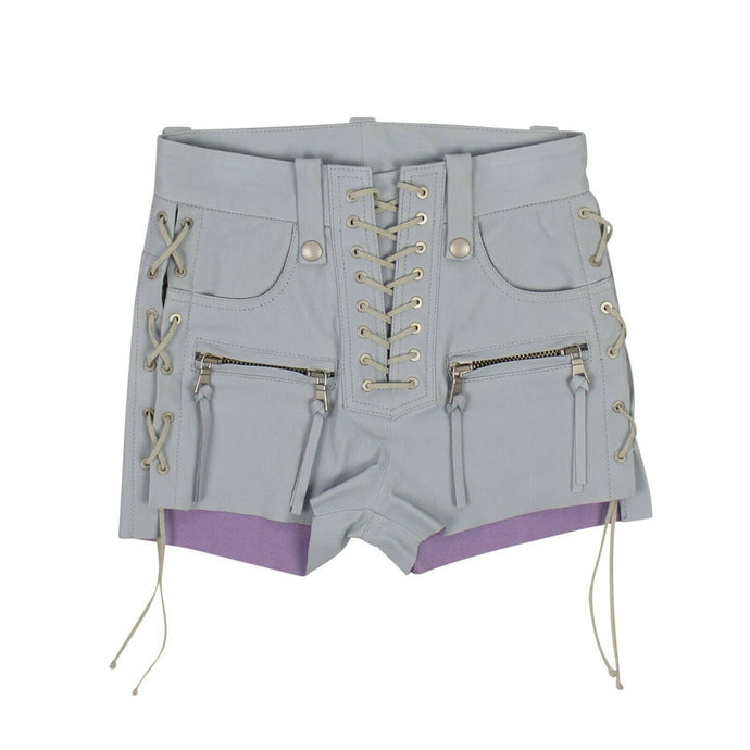 Leather Plonge Lace-Up Shorts - Light Gray