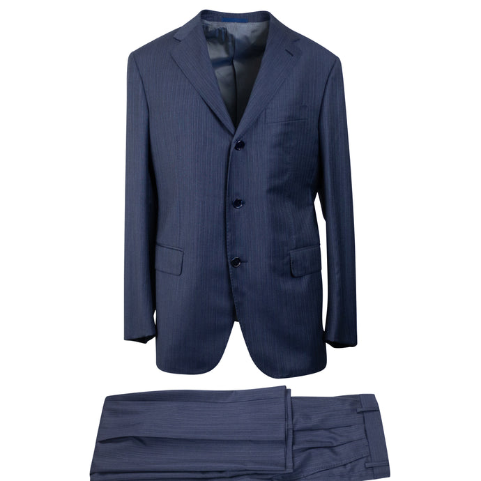 Blue Wool Pinstripe Single Breasted 3 Piece Suit