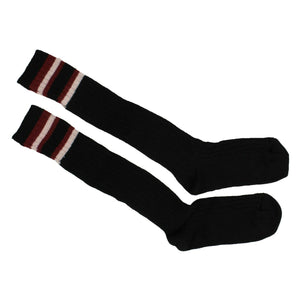 Men's Black And Bordeaux Ribbed Stiped Knee High Socks