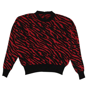 Women's Black And Red Wool Zebra Print Sweater