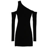 Women's Off Shoulder Rib Knit Mini Dress - Black
