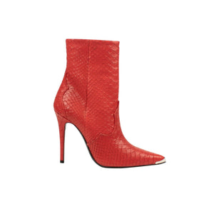 Women's Red Western Snake Embossed Heel Ankle Boots