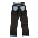 Women's Black Leather And Denim Straight Jeans