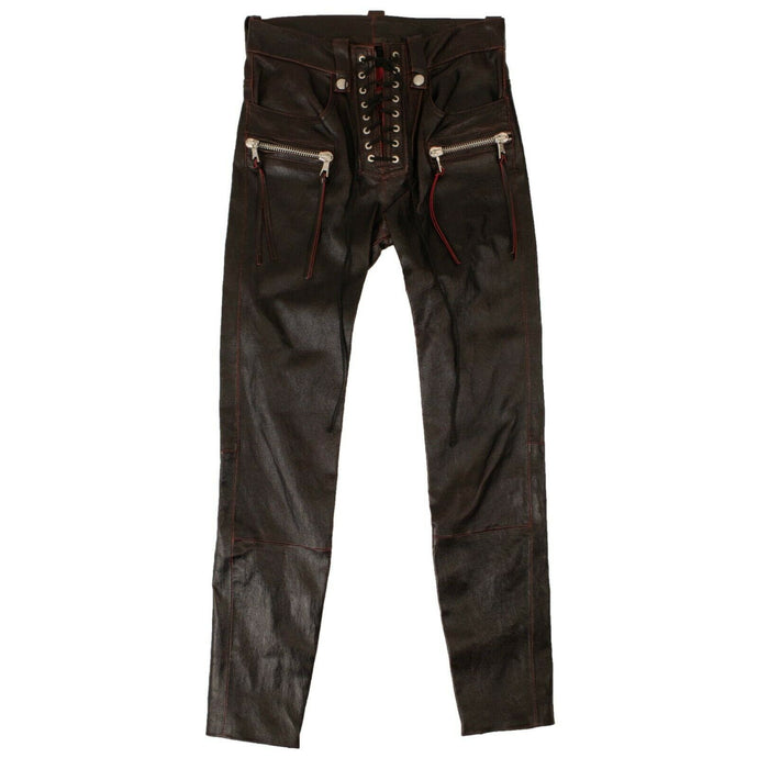 Women's Black And Red Leather Lace Up Detail Pants