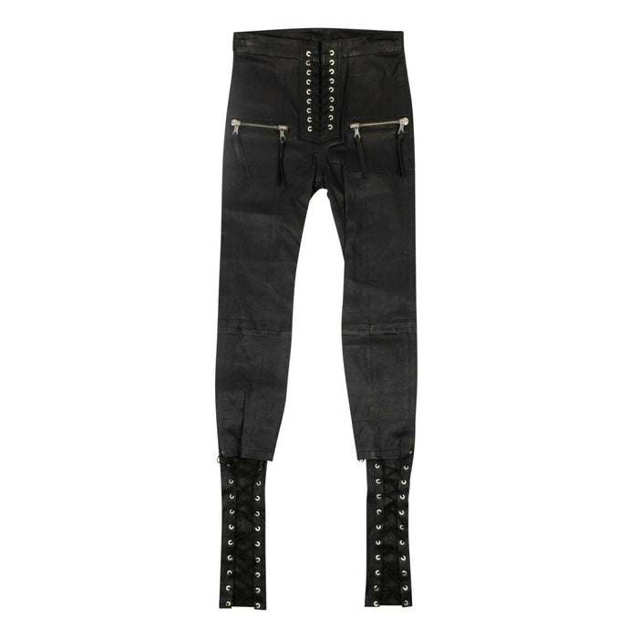Women's Black Leather Lace Up Skinny Pants