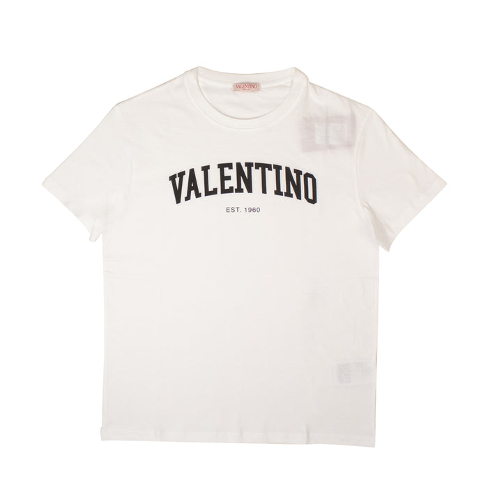 White Valentino COTTON T-SHIRT WITH VALENTINO PRINT