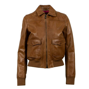Women's Brown Leather With Star Design Bomber Jacket