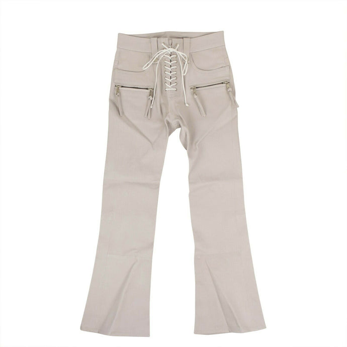 Leather Lace-Up Front Cropped Pants - Ice Gray